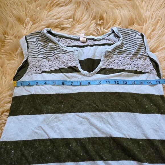 Feee People Claire Striped Blue And Green Tee Small - Picture 5 of 6